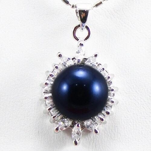 Nicest blue shell pearl & crystal pendant necklace