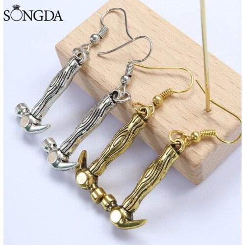 Retro Creative Tools Hammer Dangle Earrings for Women Hip-hop Gothic Punk Style Ear Clip Earrings Jewelry Decorations Girls Gift