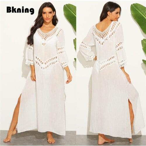 Summer Beach Dresses and Tunic V-neck White Bathing Suit Cover Ups Strand Jurkjes Saida De Banho Roupa Praia for Beachwear Long