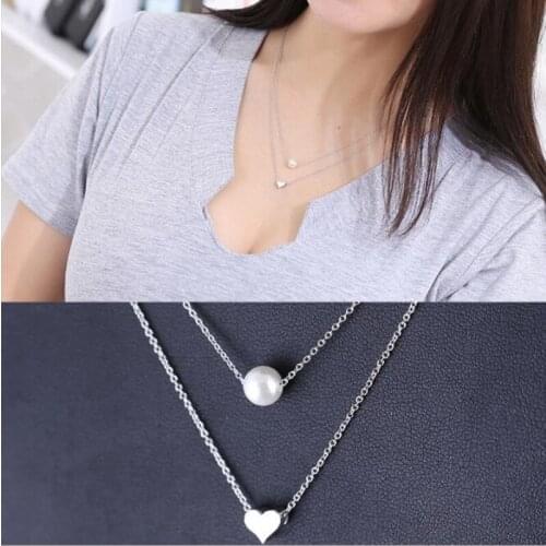 Hot Sale Popular 925 Sterling Silver Jewelry Fashion Pearl Love Double-layer Integration Female Personality Necklaces N237