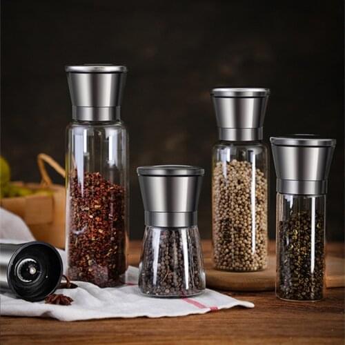 Salt and pepper grinder shakers Stainless steel pepper grain mill glass spice jar seasoning bottle kitchen canister sets