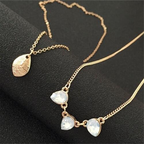 Cute Pendant Layered Necklace Gold Color Leaf Cute Tear Shape Linked Pendant Necklace Women Wedding Jewerly Accessories