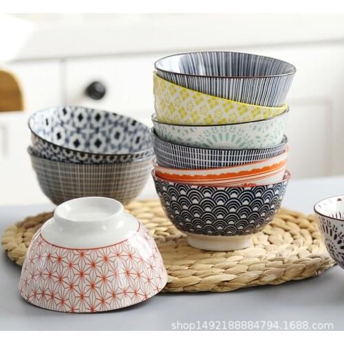 Threaded Rice Bowl Household Small Bowl and Wind Ceramic Salad Bowl Online Celebrity Bowl Rice Porridge Bowl