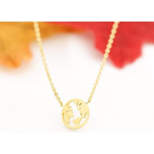 Fashion World Map Necklace Women gold color Stainless Steel Jewerly Pendant Lover Couple Collares Necklace Bridesmaid Gift BFF