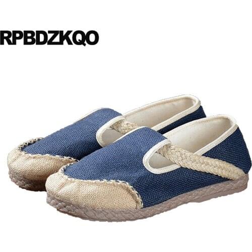 2021 Navy Blue Slip On Braided Fashion Woven Hemp New Retro Men Casual Slip-ons Shoes Spring Espadrilles Comfort Flats Canvas