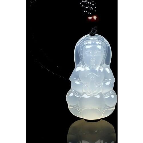Natural Ice Agate Chalcedony Guanyin Bodhisattva Pendant Jewelry Lucky to ward off evil spirits Amulet Pendant Fine Jewelry