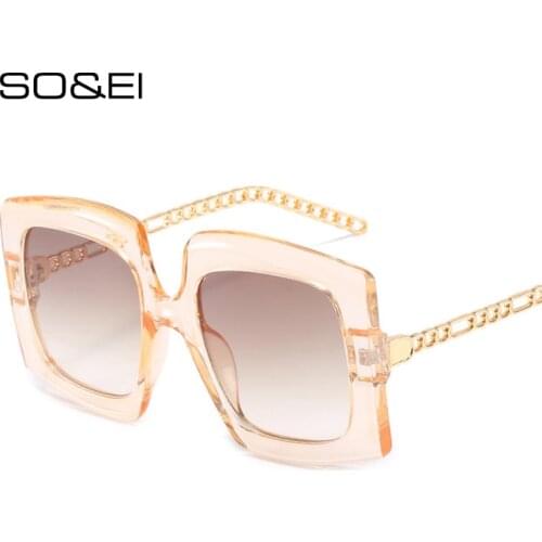 SO&EI Fashion Square Oversized Gradient Women Sunglasses Brand Designer Vintage Metal Chain Eyewear Men Sun Glasses Shades UV400