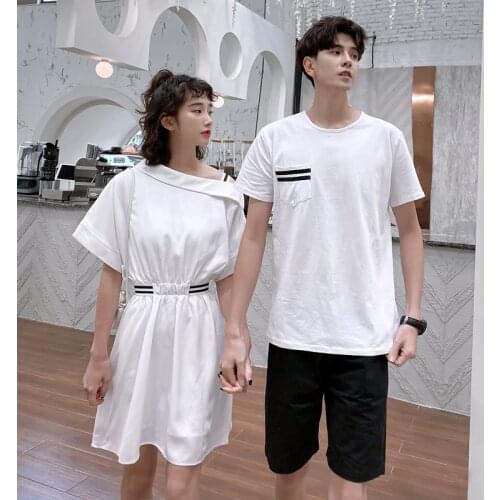 Couples wear the new summer 2021 off-the-shoulder T-shirt dress couples clothes couples clothing