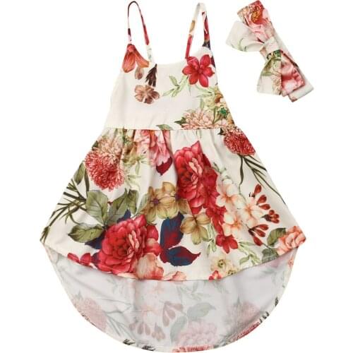 Girl Dress Kids Toddler Baby Girls Sleeveless Party Princess Floral Tutu Dress +Headband Clothes 2PCS