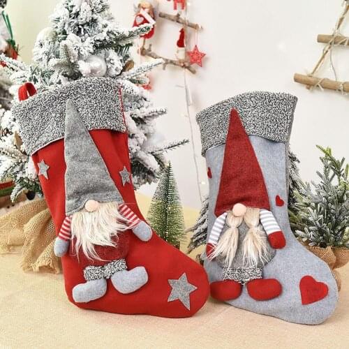 Christmas Socks with Forest Man Hanging Pendant Xmas Stockings Candy Gift Storage Bag Kids Gift
