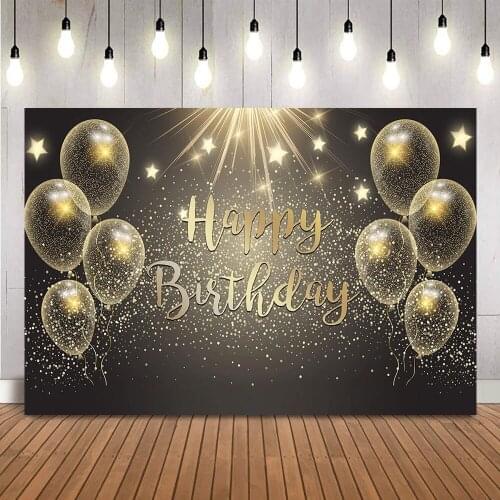 Gold Glitter Birthday Party Backdrop Adult Theme Balloons Photo Background Golden Stars Backdrop 30th 40th 50th 60th shiny dots