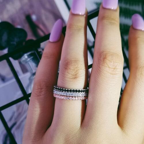 925 sterling Silver stackable gold black Band eternity Ring Wedding Engagement Finger for Women pinky tail nail jewlery R1090x