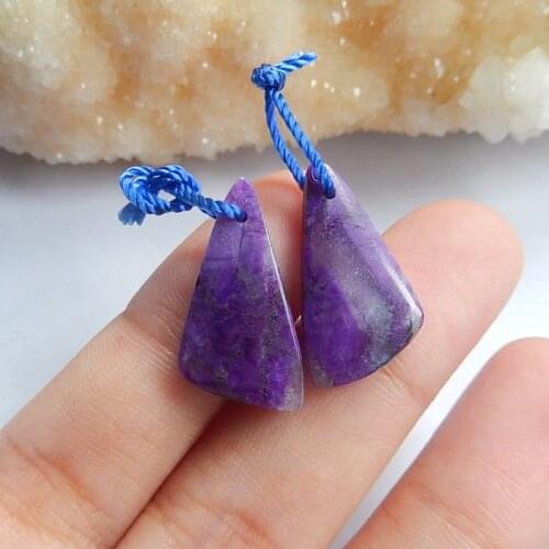 Natural Stone Purple Stone triangle shape Earring Beads 20x12x3mm 2.7g semiprecious stone Fashion Women earrings fine jewelry