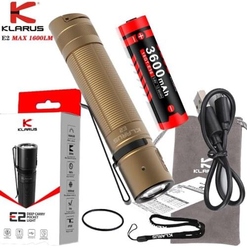 KLARUS E2 Desert Tan Tactical Flashlight CREE XHP35 HI LED MAX 1600 Lumens USB Recharging torch light With 18650 battery
