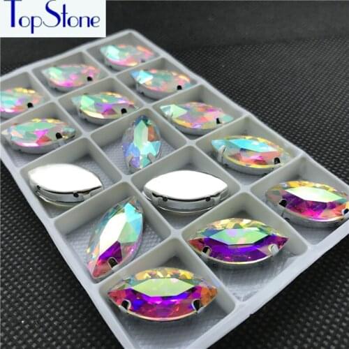 TopStone Quality AB Navette Sew On Rhinestone With Claw Setting Silver Back Fancy Stone With Metal Claw With Holes