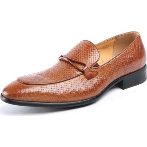 Summer Weave Genuine Leather Dress Men Shoes Slip-On Business Office Work Shoes Mens Pointed Toe Wedding Shoes Black Brown