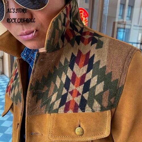 XW389 RockCanRoll Read Description! Super Quality Coat Genuine Cow Suede Leather & Wool Cowhide Stylish Durable Navajo Jacket