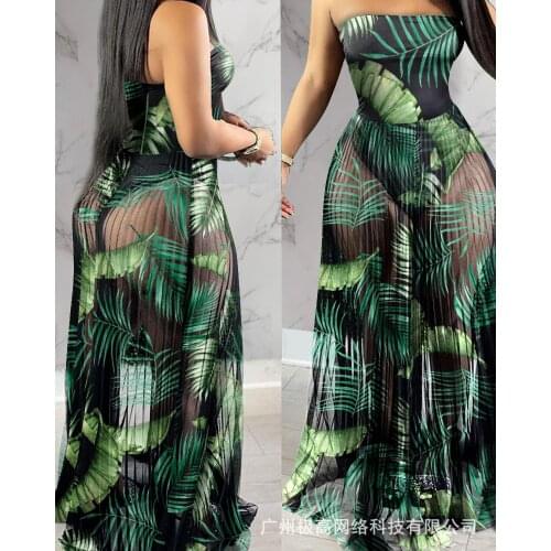 Womens 2021 new tube top print see-through dress