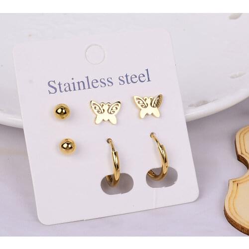 2021 Fashion Stainless Steel Stud Earrings Set For Women Girls Minimalist Butterfly Star Moon Cross Earrings Punk Jewelry Gifts