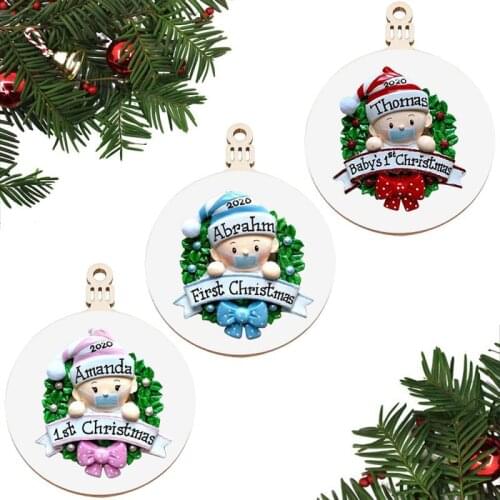 2021 Cute Baby Wearing Mask Wood Handmade Xmas Tree Decoration Christmas Creative Ornaments Wooden Ornaments