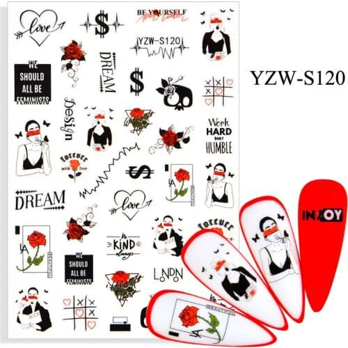 3D Stickers for Nails Self-adhesive Letter Line Flower Nail Art Decorations Love Heart Sticker Design Nail Foil Accessories