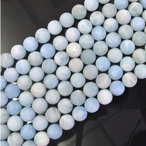 6-12mm Natural Blue Aquamarines Stone Beads Round Matte Frosted Loose DIY Beads For Jewelry Making beads Accessories 15'' Women
