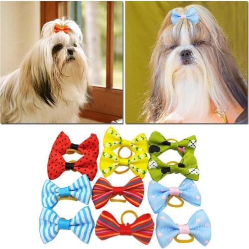 100PCS Pet Bows Dog Hair Bows For Puppy Yorkshirk Small Dogs Hair Accessories Grooming Bows Rubber Bands Dog Bows Pet Supplies