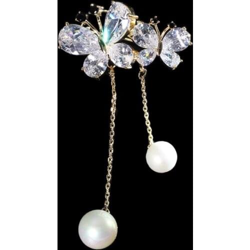 Fashion Elegant Cubic Zirconia Pearl Butterfly Brooches For Women Gift Dropshipping High Quality Metal Brooch Pins Wholesale
