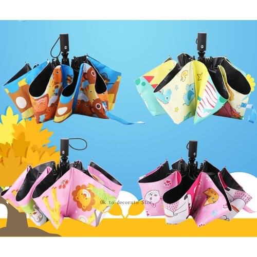 Childrens Umbrella Automatic three fold fold folding umbrella Student clear umbrella black glue sun protection