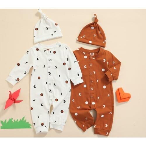 Infant Long Sleeve Romper + Hat, Moon Print Loose Version Casual Style Spring Clothing