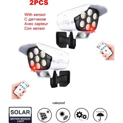 2pcs remote solar fake monitor dummy camera light lamp outdoor Powerful luces LED PIR Motion Sensor Waterproof Street Lights gar