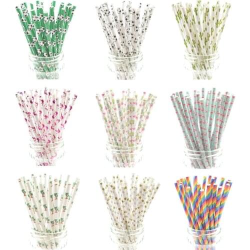 Football Rainbow 25pcs/lot Paper drinking straws Flamingo Disposable tableware Birthday Wedding Bar Decor Favor Girls Party DIY