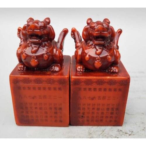 China shoushan stone God beast seal A pair
