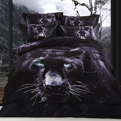 4Pcs 100% Cotton Queen size Luxury 3D Animal Bedding set Cool Duvet Cover Set Bed sheet Pillowcase lion leopard Panther black