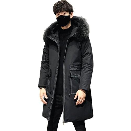 White Duck down Winter New Style down Jacket Mens Mid-length Hooded Jacket Slim Fit Casual Mens Thick Warm MenS Wear