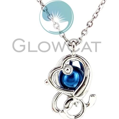 Copper Cartoon Dog Beads Cage Locket Pendant Perfume Diffuser Pearl Cage Necklace Gift KK1152