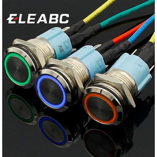 5V 12V 24V 220V Metal push button switch with light 16mm flat head self-reset Momentary Push Button waterproof LED metal switch