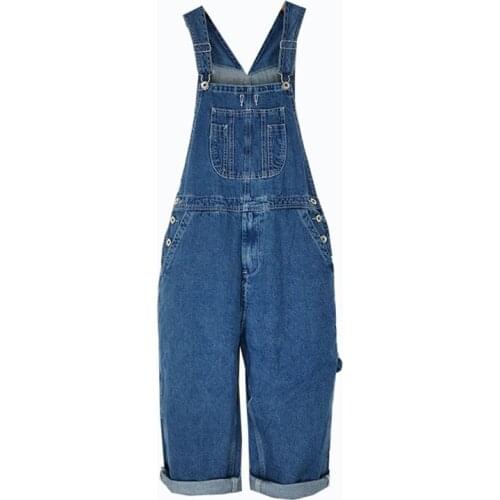 Mens Denim Shorts Hot 2021 Mens Plus Size 46 48 50 Overalls Large Size Huge Denim Bib Shorts Fashion Pocket Jumpsuits