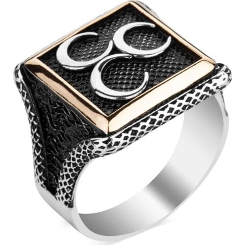 925 Sterling Silver Square Design Mens Ring with Triple Crescents Ring Exclusive Ring for Men Silver Male Ring