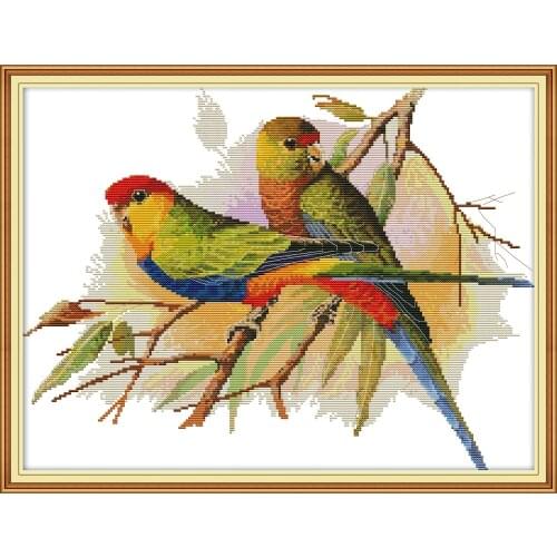 Two Parrots 2 cross stitch kit aida 14ct 11ct count print canvas cross stitches needlework embroidery DIY handmade