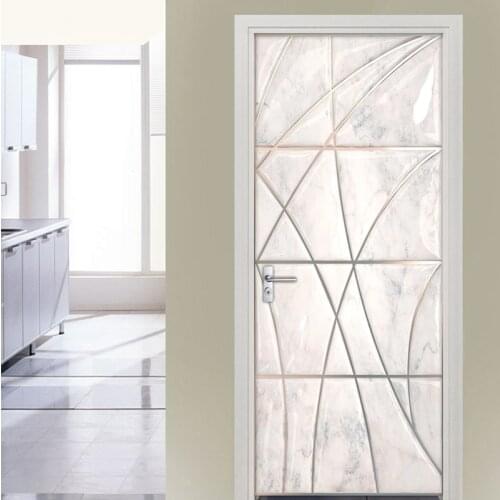 3D Door Sticker PVC Waterproof Self Adhesive Marble Geometric Art Mural Wall Decals Living Room Bedroom Door Stickers Wallpaper