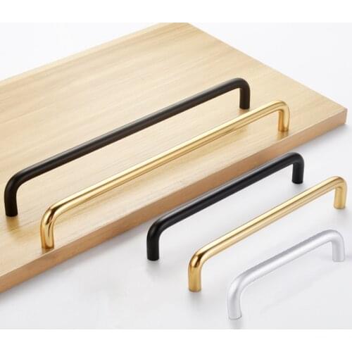 Solid cabinet gold handle Aluminum alloy long handles Black/silver simple furniture doorknob Kitchen Bathroom hardware pulls