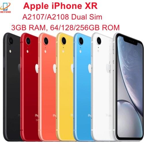 Apple iPhone XR Dual Sim A2107 A2108 6.1" RAM 3GB ROM 64/128/256GB IOS A12 Bionic Face ID NFC Original Genuine 4G LTE Cell Phone