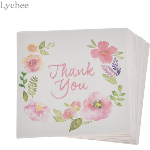 Lychee Life 50pcs Thank You and Flowers Scrapbook Paper Card Invitations Leave Message Cards Greeting Card Diy Home Decoration