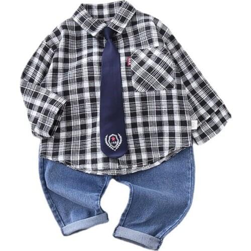Spring Autumn Children Casual Clothes Baby Boys Girls Plaid Shirt Pants 2Pcs/sets Kids Infant Costume Toddler Fashion Sportswear