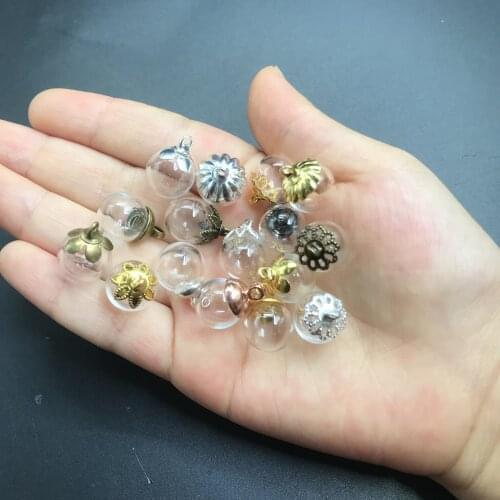 5pcs 12mm Empty Glass globe Ball Glass Orb plastic caps Charms pendants glass vials Wish Bottles glass balls orbs with caps