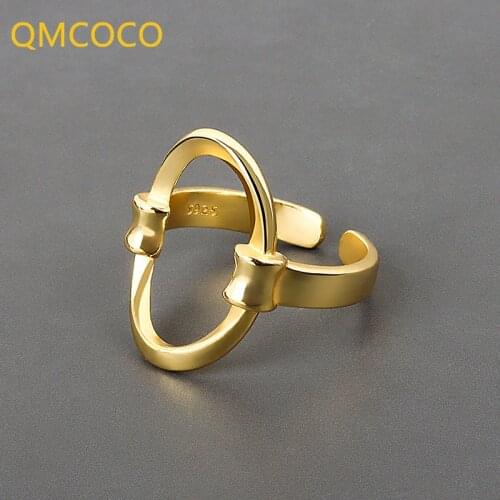 QMCOCO Trendy Personality Simple Irregular Geometric Oval Hollow Out Adjustable Ring For Women Party Ornaments Jewelry Gift