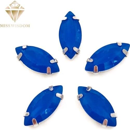 HOT SALE Matt Royal blue opal Horse eye sew on rhinestones flatback Resin Leaf shape loose rhinestones DIY garment Accessories
