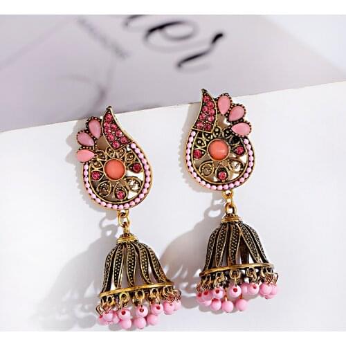 Multicolor Ethnic Earrings for Women Indian Jewelry Tribe Gold Hollow Alloy Flower Pendientes Jhumka Earrings Fashion Jewelry