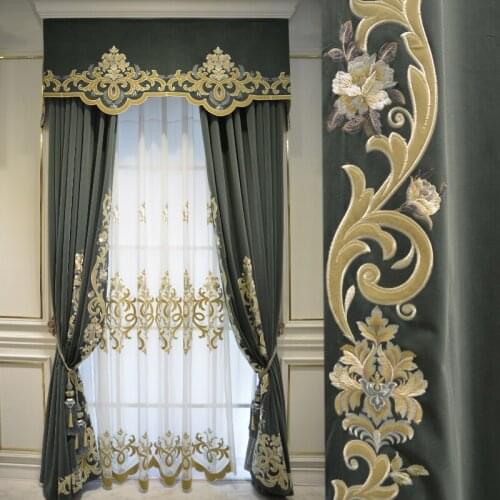 Luxury European French flannelette embroidery flowers high-end atmosphere curtain For Living Room Bedroom customized curtains